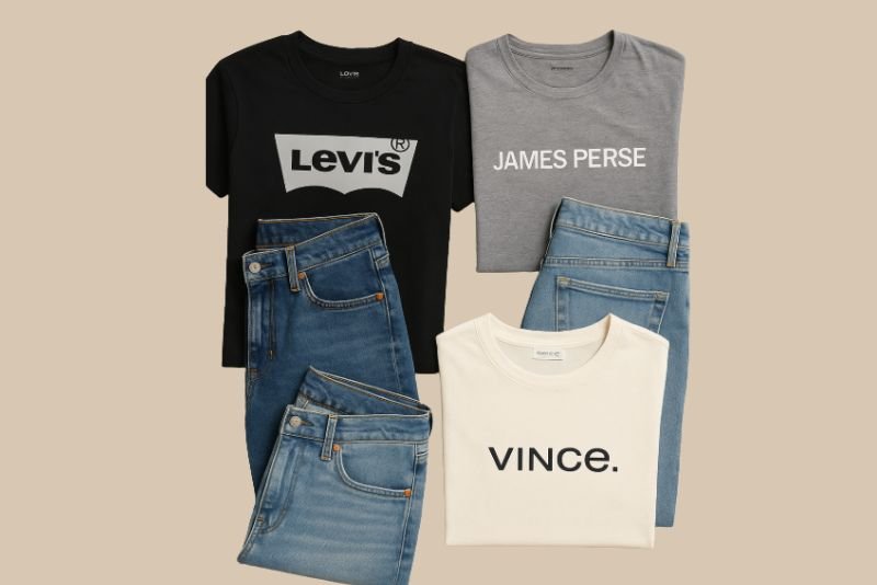 branded t-shirts and denim